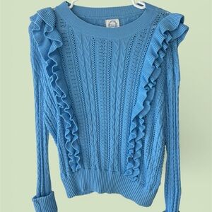 Blue Rain ruffle sweater L, EUC
